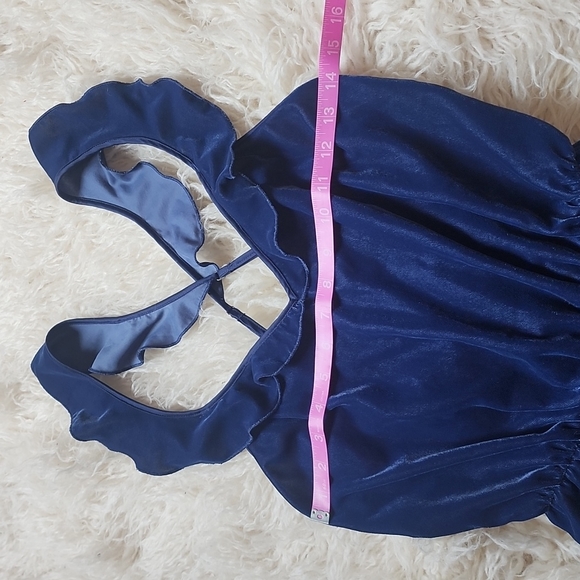 Victoria's Secret Navy Blue Velour Ruffle Trim Romper XS - Picture 7 of 12